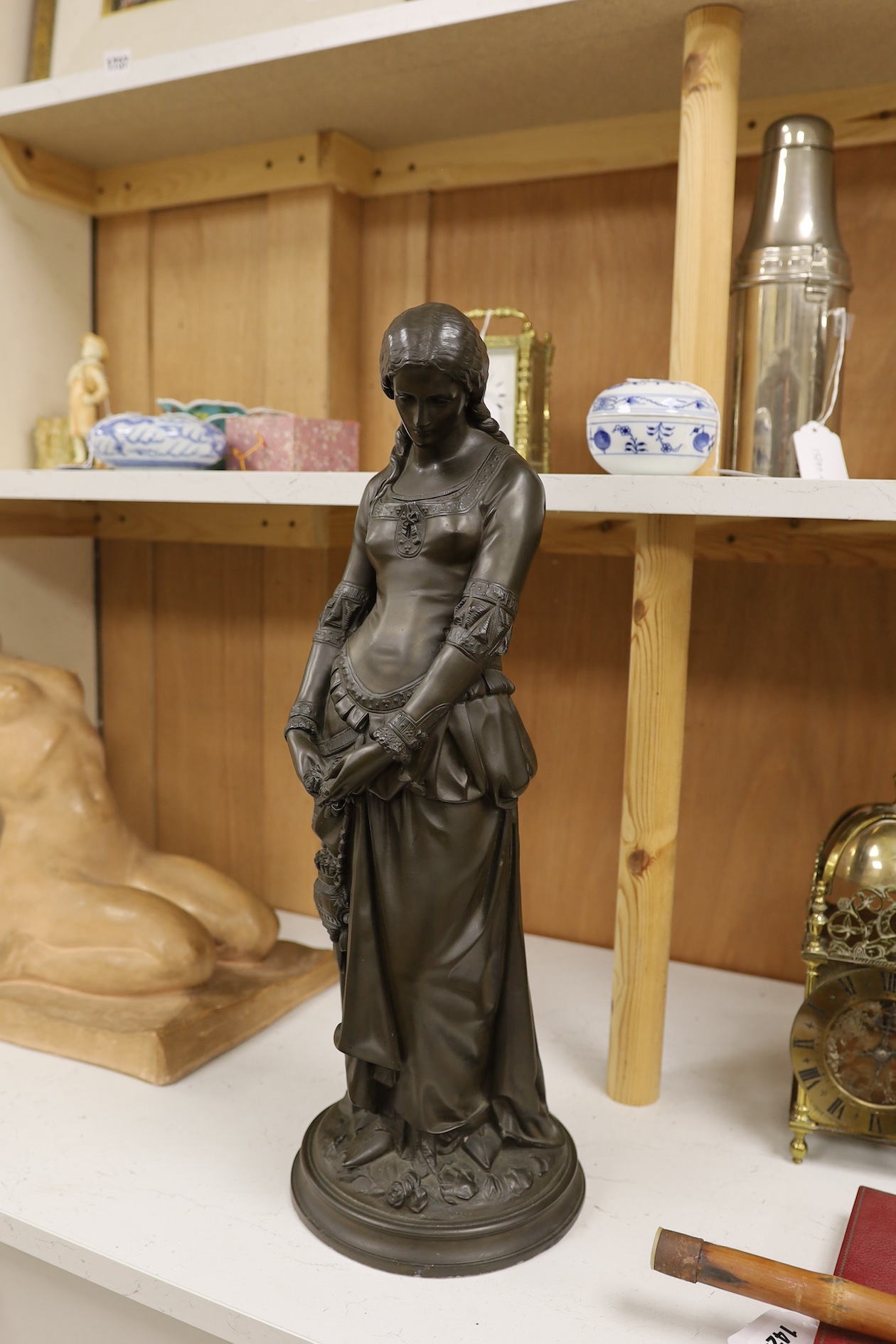 A bronze finished figure of a maiden, 56cm. Condition - good